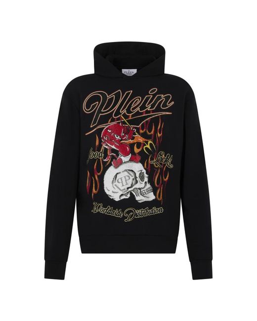Philipp Plein Hoodies & Sweatvesten ,Zwart ,Katoen Little Devil Crystal Hoodie in het Black voor heren