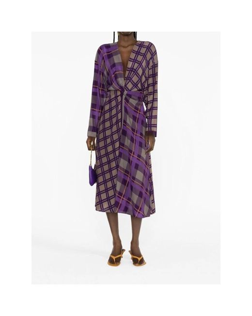 Alberta Ferretti Purple Check-pattern Silk Midi Dress