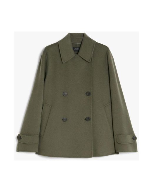 Weekend by Maxmara Green Kurzer Wollmantel Mit Doppelreihiger Knopfleiste