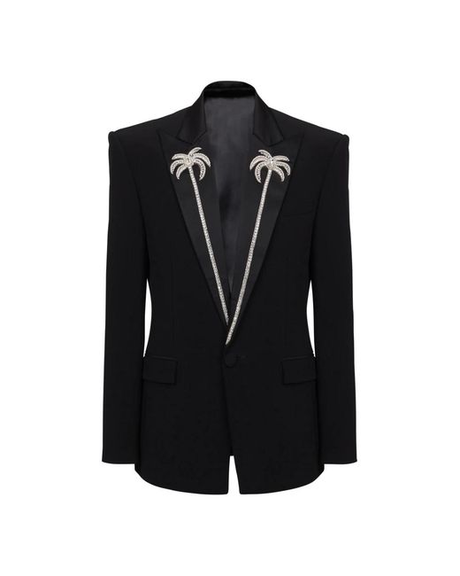 Giacca monopetto con colletto ricamato a forma di palma di Balmain in Black da Uomo