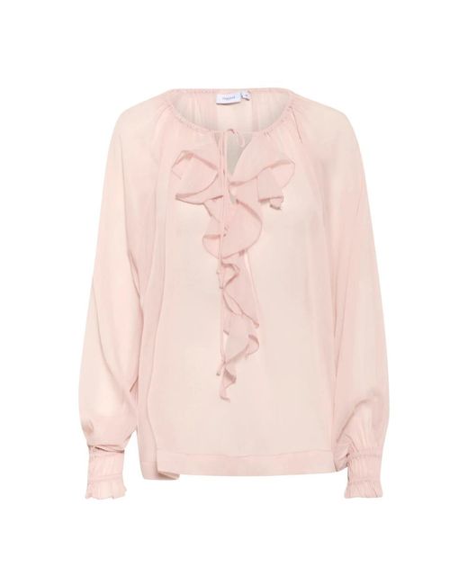 Saint Tropez Overhemden ,Roze ,Polyester Sepia Rose Blouse Met Zachte Ruches in het Pink
