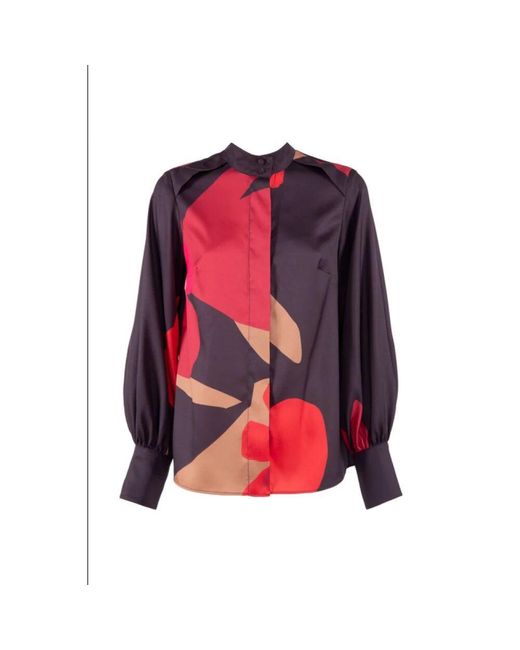 Nenette Red Twill macroflower print shirt