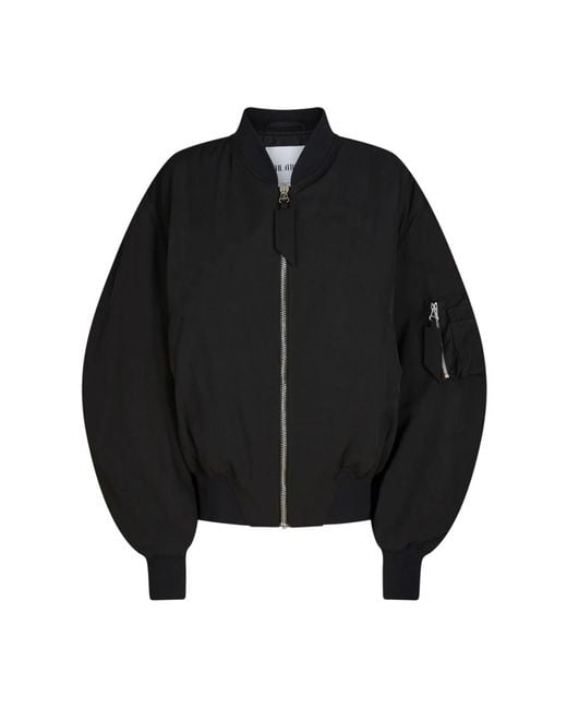 The Attico Zwarte Nylon Bomberjack Met Logo Voering in het Black