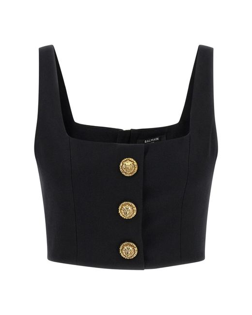 Balmain Cropped Wollen Top in het Black