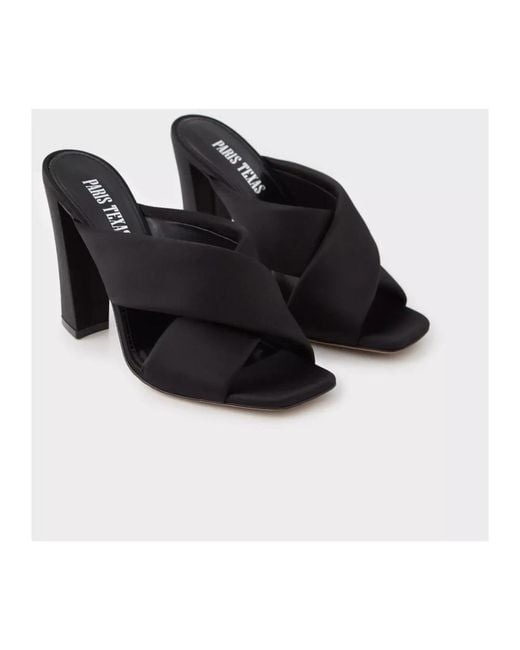 Paris Texas Black Heeled Mules