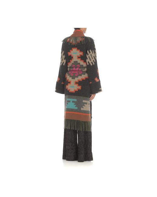 Bazar Deluxe Multicolor Wollmantel mit ethno-muster und fransendetail