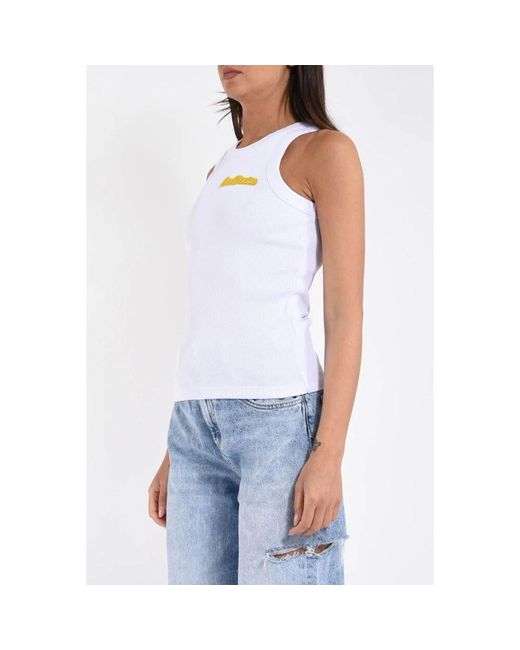 ICON DENIM Blue Geripptes Baumwoll-Tanktop Bestickt
