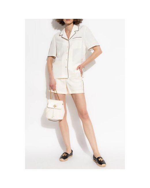 Tory Burch Overhemden ,Linnen Kortemouwenshirt in het White