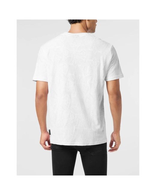Philipp Plein Tops ,Wit ,Katoen Round Neck Jacquard T-Shirt Crest in het White voor heren