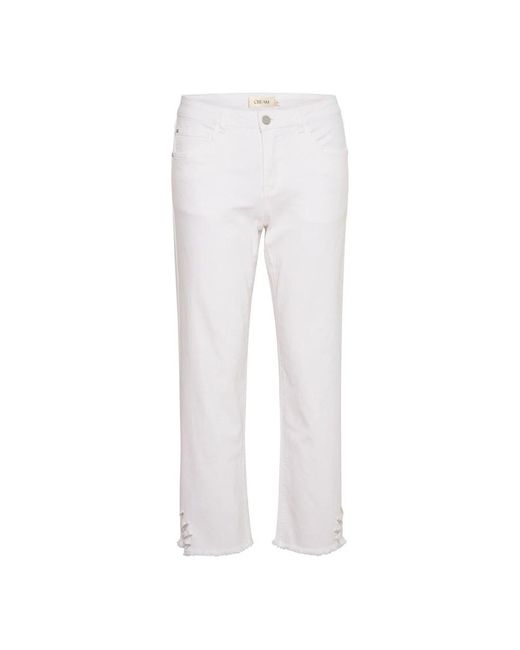 Cream White Cropped Jeans