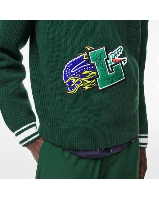 Lacoste Urlaub gestreiftes v-ausschnitt-pullover comic effect badge in Green für Herren