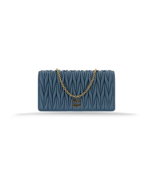 Miu Miu Leren Schoudertas Met Magnetische Sluiting in het Blue