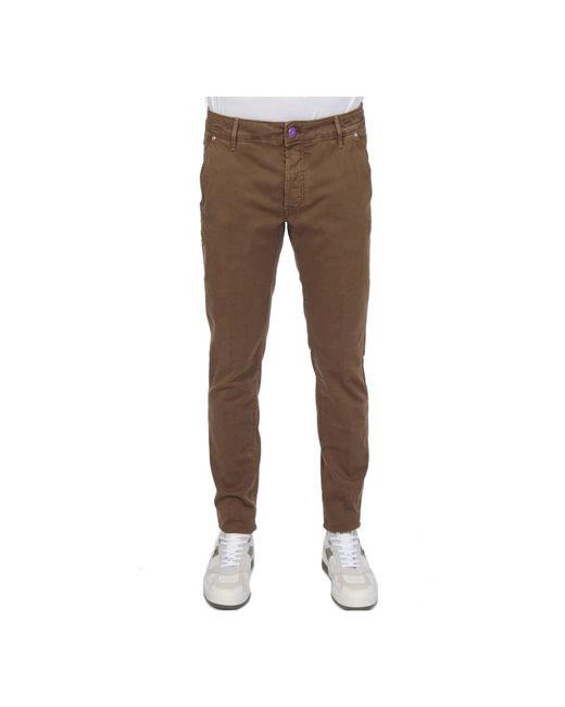 Hand Picked Brown Slim-Fit Trousers for men