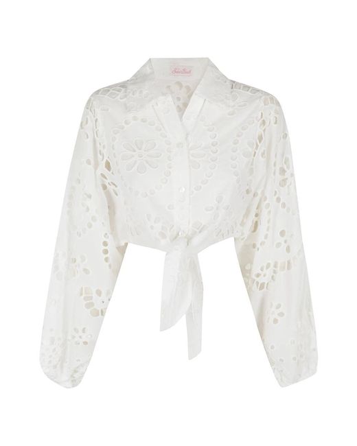 Mc2 Saint Barth Overhemden ,Wit ,Katoen Witte Crop Top Van Kant in het White