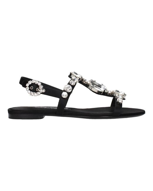 Dolce & Gabbana Black Satin Flat Sandalen
