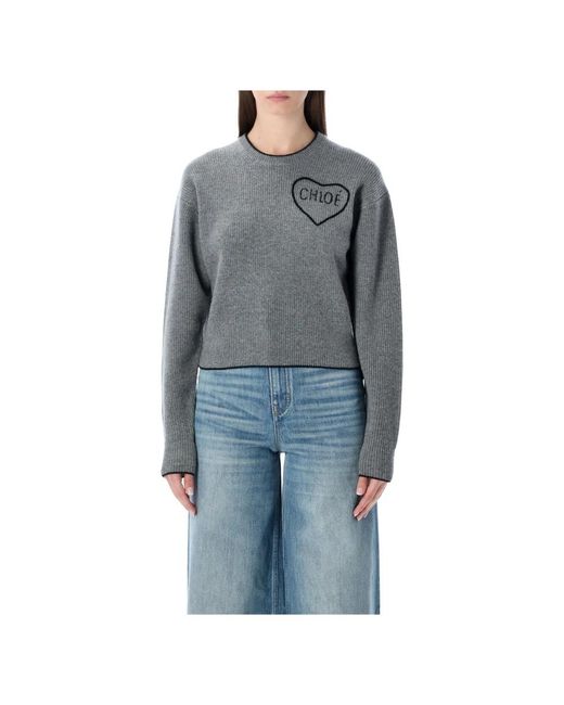 Chloé Gray Round-Neck Knitwear