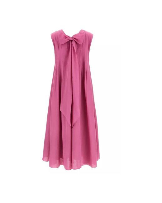 Max Mara Kleedjes ,Roze ,Katoen Roze Mouwloze Jurk Met Uitlopende Rok En V-Hals in het Pink