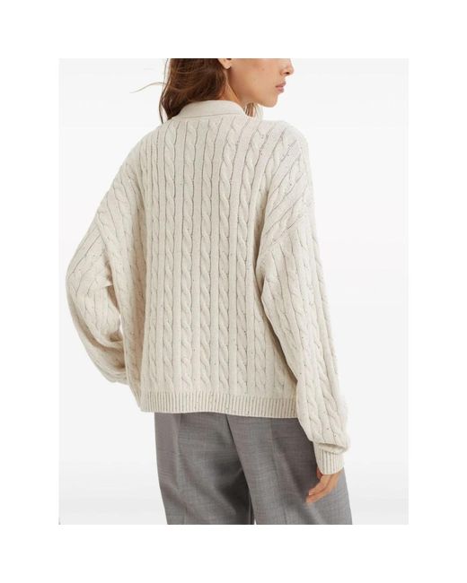 Brunello Cucinelli White R cable-knit sequin sweater