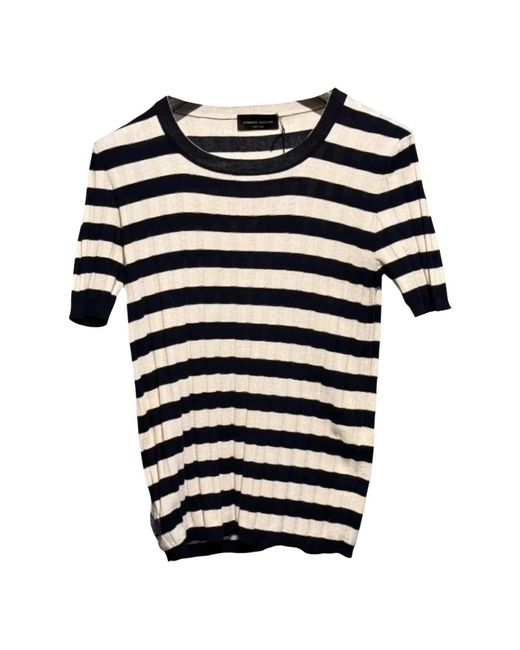 Roberto Collina Blau/Naturweiß Gestreiftes T-Shirt in Blue für Herren