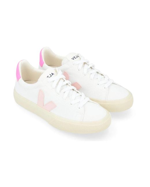 Veja White Canvas sneaker in weiß und rosa