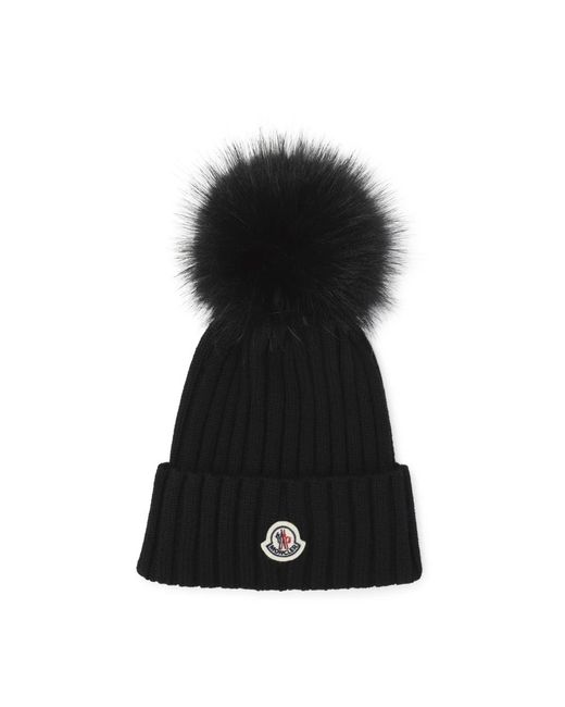 Moncler Black Rippstrick-Bommelmütze