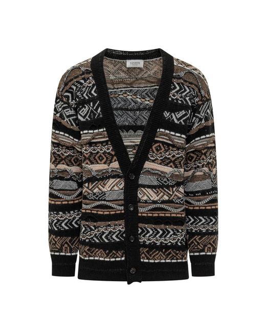 Laneus Truien & Vesten ,Bruin ,Wol Geometric Jacquard Cardigan in het Black voor heren