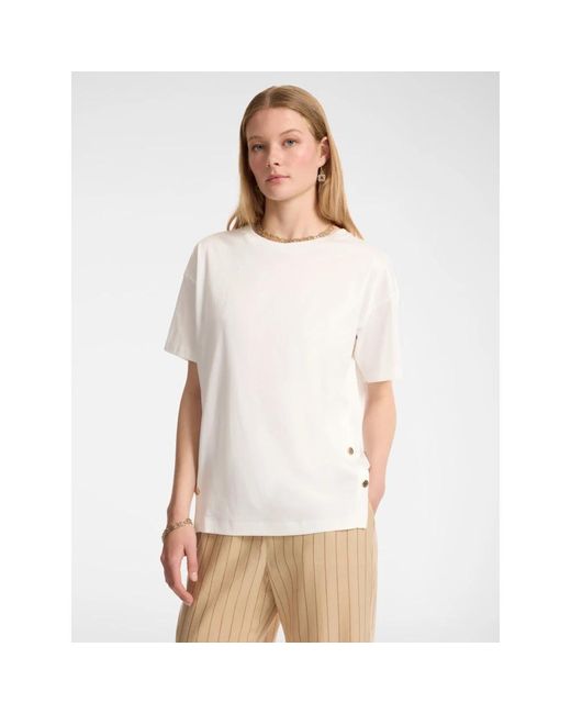 Elena Miro White T-Shirt Mit Knöpfen An Den Schlitzen