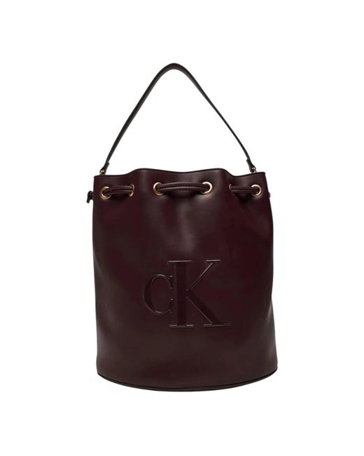 Calvin Klein Purple Strukturierte Große Eimer-Tasche Mit Erhöhtem Logo