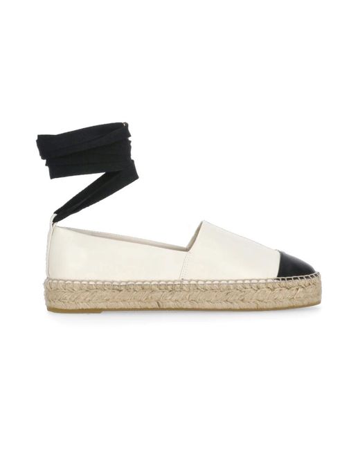 Tory Burch Metallic Ivory Leder Espadrilles Mit Metall-Logo