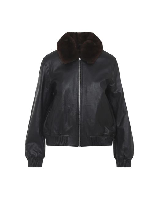 Yves Salomon Zwarte Leren Jas Elegante Stijl in het Black