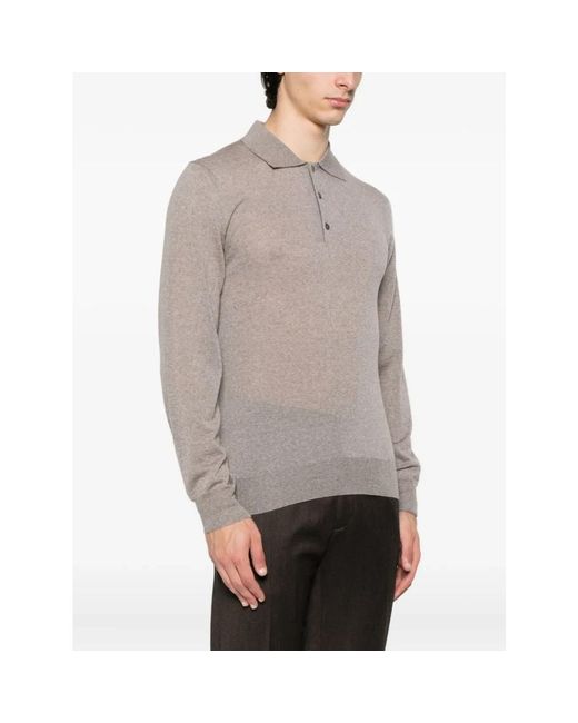 Canali Brauner Woll-Poloshirt Mit Langen Ärmeln in Gray für Herren