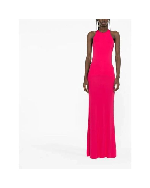 Elisabetta Franchi Pink Red Carpet Fuchsia Dress With Micro Chains