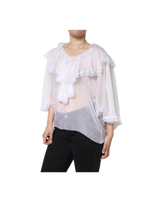 Dolce & Gabbana Overhemden ,Wit ,Chiffon Gerimpelde Kant Chiffon Blouse in het Gray