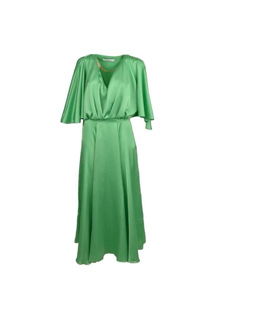SIMONA CORSELLINI Green Langes satinkleid mit goldkette