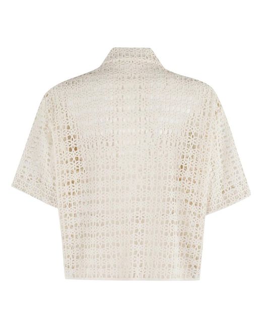 Alysi Macrame Cropped Shirt in het Natural