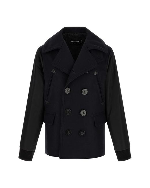 DSquared² Blue Double-Breasted Coats for men