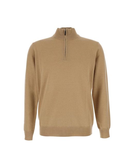 Kangra Beiger Pullover Mit Halbem Reißverschluss-Detail in Natural für Herren