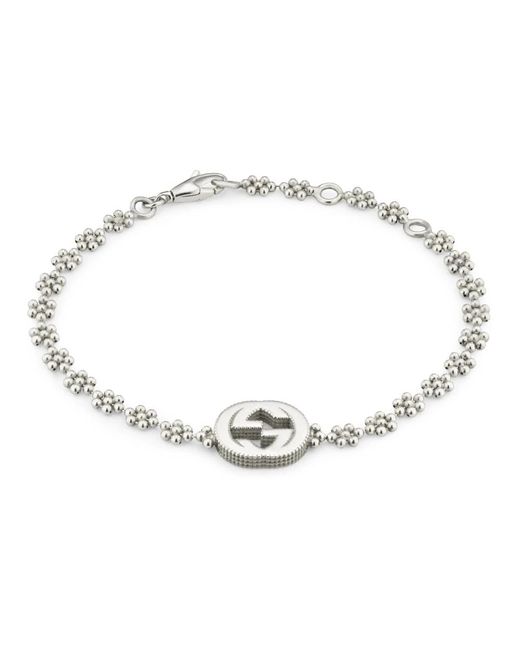 Gucci Accessoires ,Grijs ,Interlocking G Sterling Zilveren Armband in het Metallic