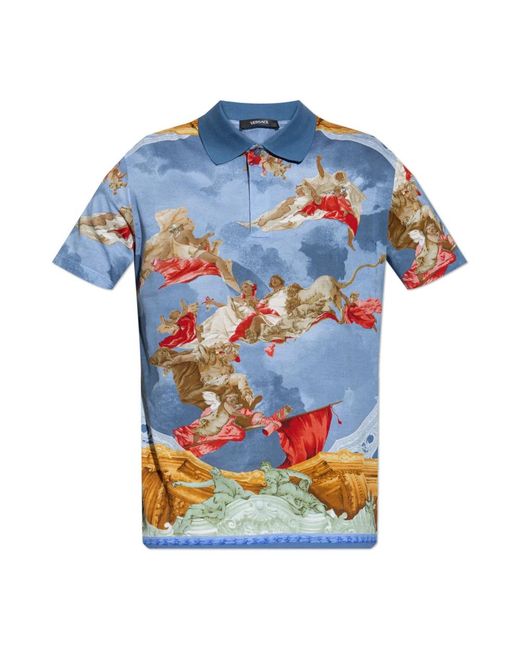 Versace Tops ,Veelkleurig ,Katoen Polo Van Bedrukt Katoenpiqué in het Blue voor heren