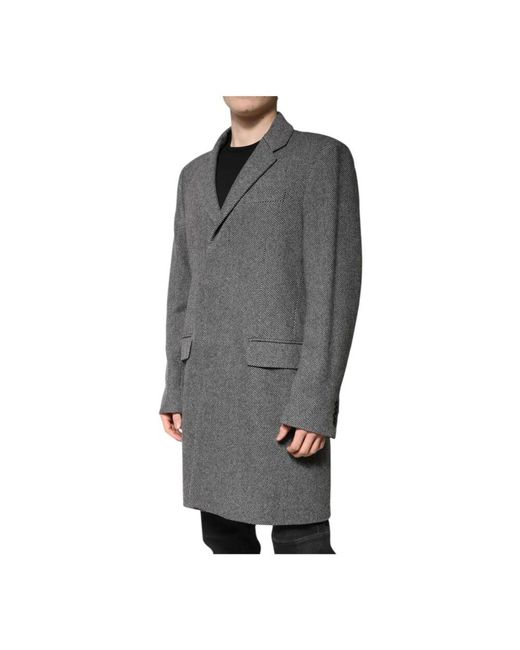 Dolce & Gabbana Grauer Wolltrenchcoat Mit Spitzem Revers in Gray für Herren