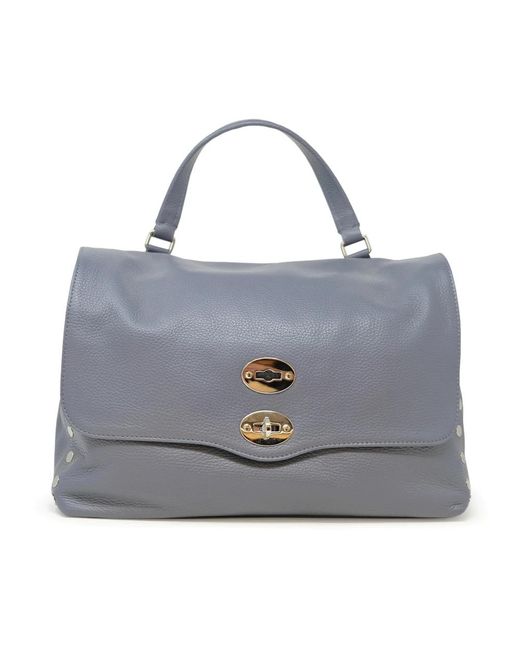 Borsa a mano in pelle blu postina media daily di Zanellato in Gray