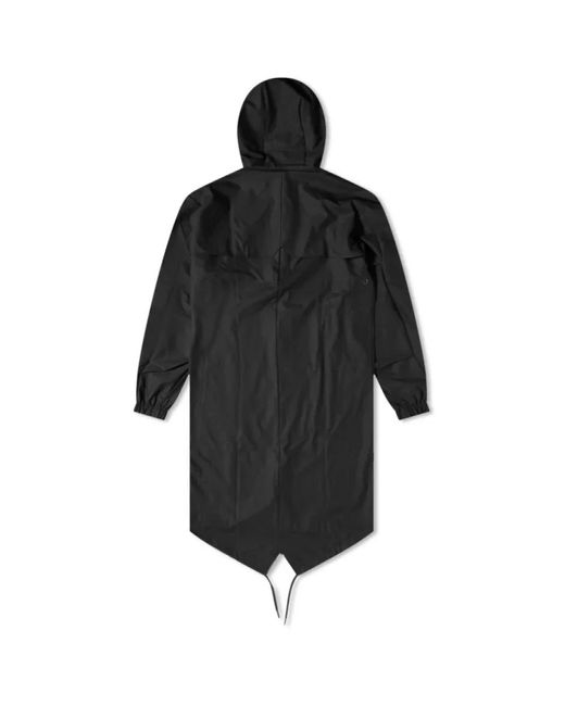 Rains Jassen ,Zwart ,Zwarte Fishtail Parka Met Asymmetrische Zoom in het Black