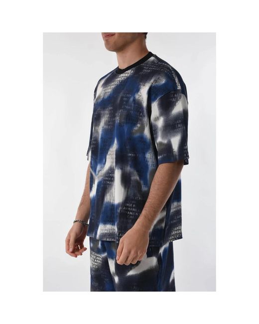 Armani Exchange Baumwoll-t-shirt mit allover-logo in Blue für Herren
