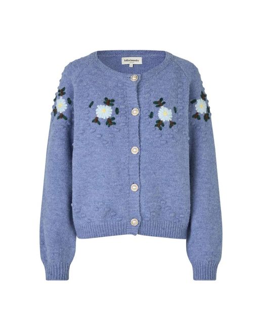 Lolly's Laundry Truien & Vesten ,Blauw ,Nylon Blauwe Melange Gebreide Vest Met Bloemdetails in het Blue