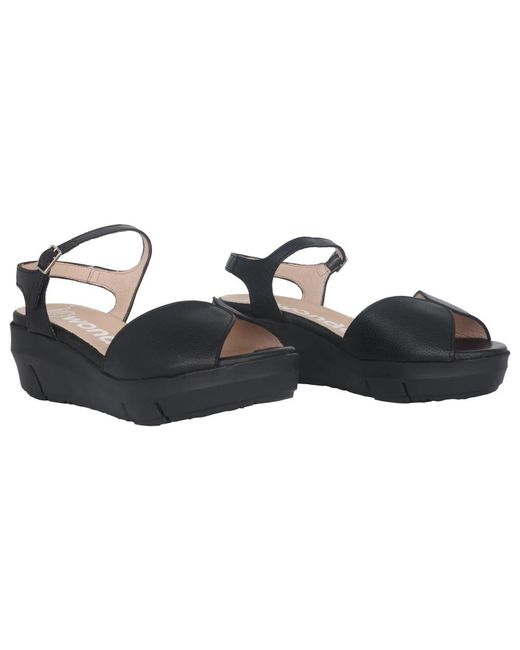 Wonders Zwarte Leren Sleehak Sandaal in het Black