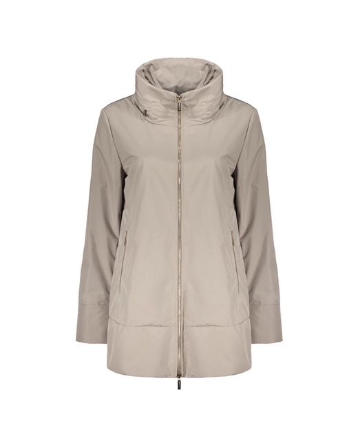 Moorer Jassen ,Grijs ,Polyester Waterdichte Jas Met Capuchon in het Natural