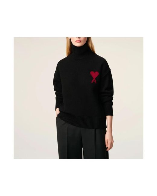 AMI Truien & Vesten ,Zwart ,Wol Ami De Coeur Trechternek Trui in het Black