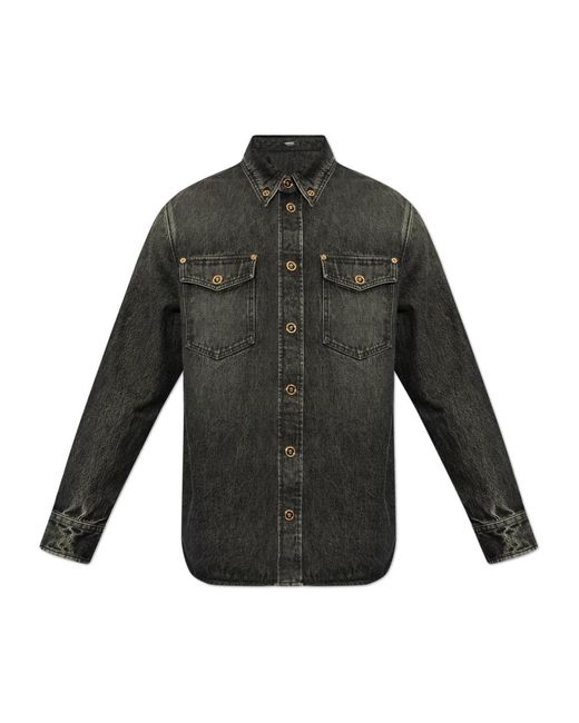 Versace Overhemden ,Grijs ,Denim Denim Overhemd in het Gray voor heren