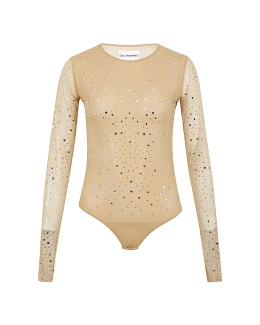 Des Phemmes Natural Schwarzes Top Mit Langen Ärmeln Und Kristalleinlage