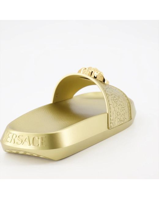Versace Yellow Medusa slide sandalen leder metall finish,medusa slides leder metall logo